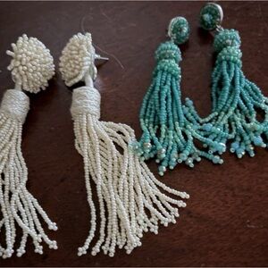 Chic Beaded Tassel Earrings in Creamy White and Teal